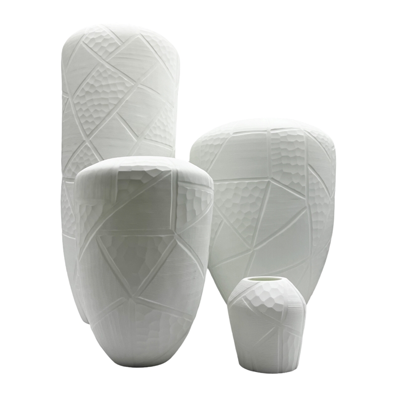 Bergamo Art Set of 4 Decorative Handmade Glass Modern Vase in White