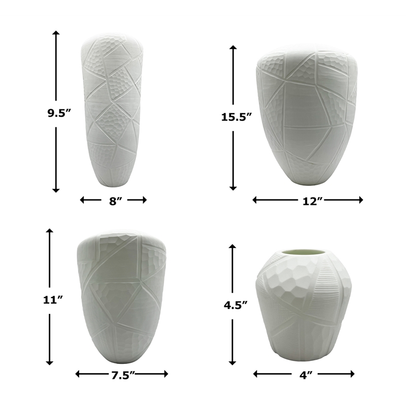 Bergamo Art Set of 4 Decorative Handmade Glass Modern Vase in White