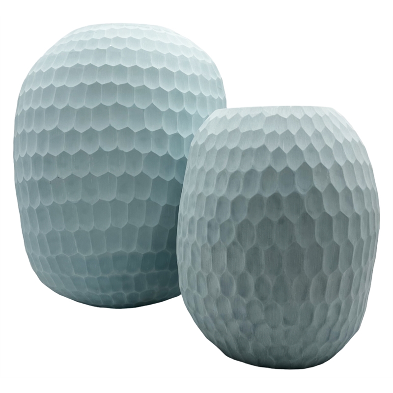 Bergamo Art Set of 2 Decorative Handmade Oval Modern Flower Vase in Blue