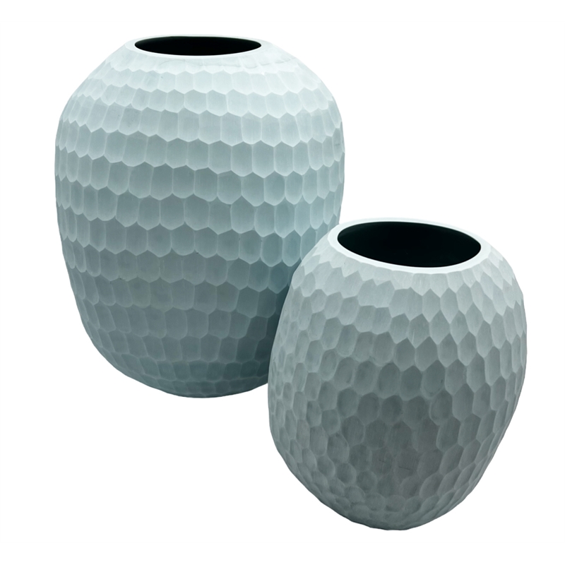 Bergamo Art Set of 2 Decorative Handmade Oval Modern Flower Vase in Blue