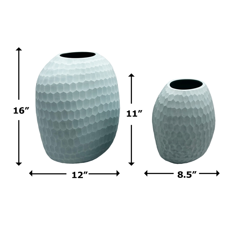 Bergamo Art Set of 2 Decorative Handmade Oval Modern Flower Vase in Blue