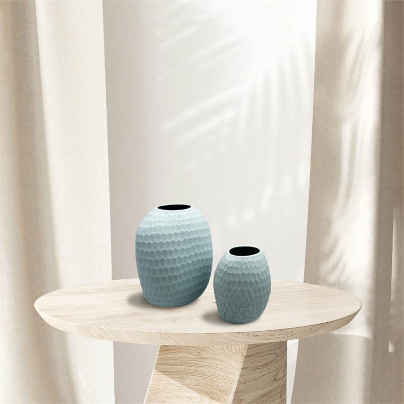 Bergamo Art Set of 2 Decorative Handmade Oval Modern Flower Vase in Blue