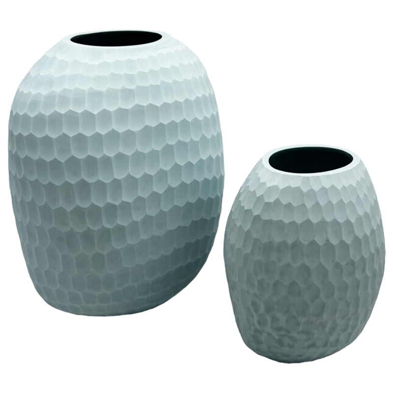 Bergamo Art Set of 2 Decorative Handmade Oval Modern Flower Vase in Blue