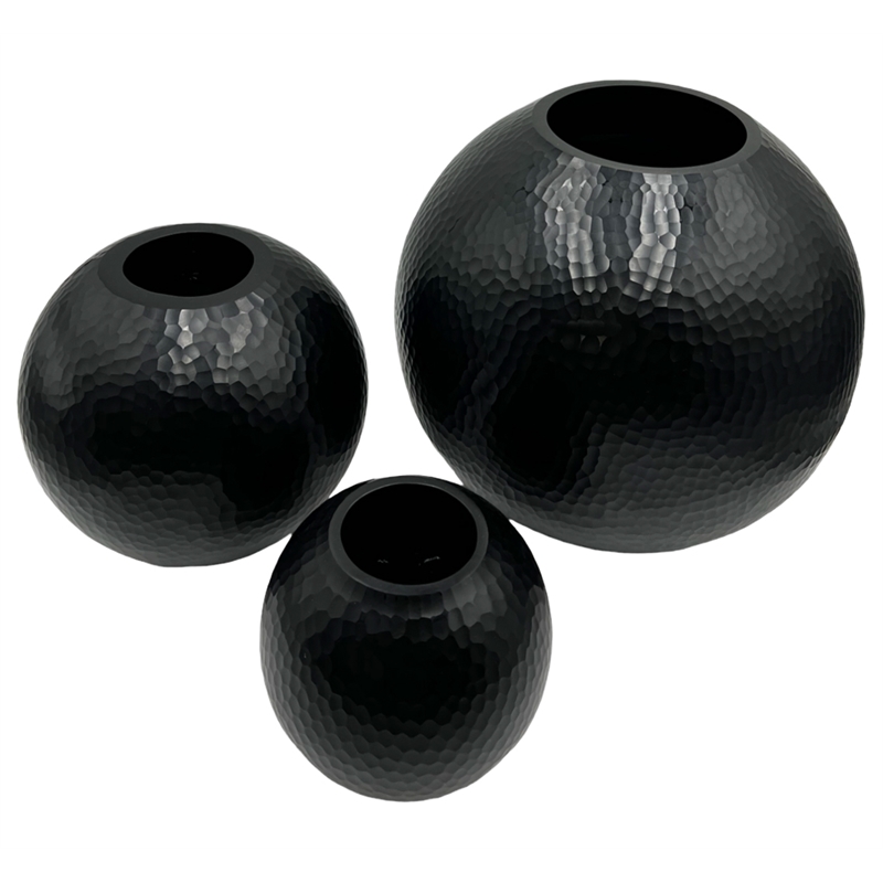 Bergamo Art Set of 3 Decorative Handmade Glass Round Vase in Black