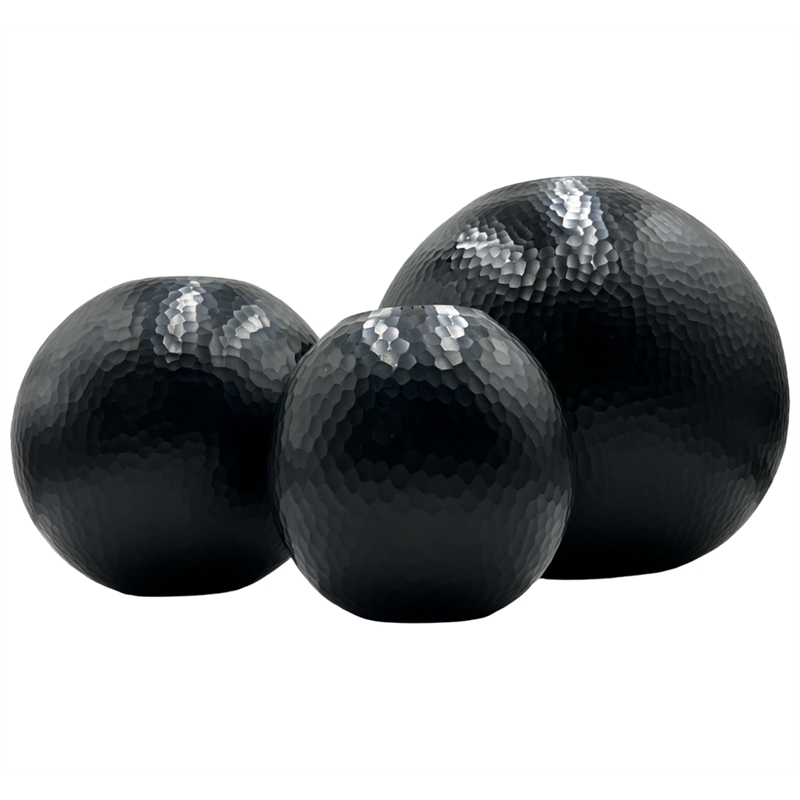 Bergamo Art Set of 3 Decorative Handmade Glass Round Vase in Black