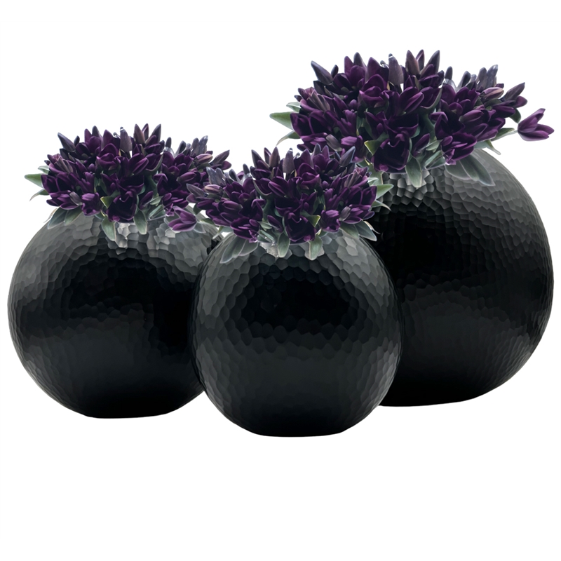 Bergamo Art Set of 3 Decorative Handmade Glass Round Vase in Black