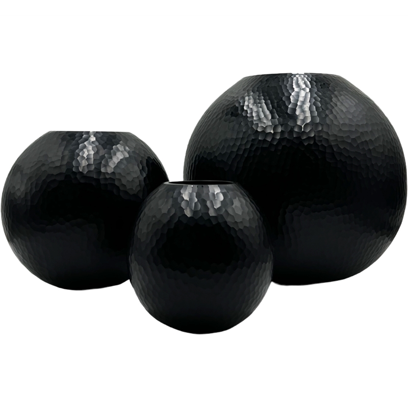 Bergamo Art Set of 3 Decorative Handmade Glass Round Vase in Black