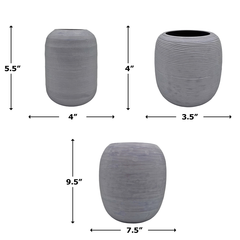 Bergamo Art Set of 3 Decorative Handmade Cylinder Vase in Grey