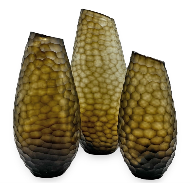 Bergamo Art Set of 3 Decorative Handmade Glass Enchanted Woods Bud Vase in Brown