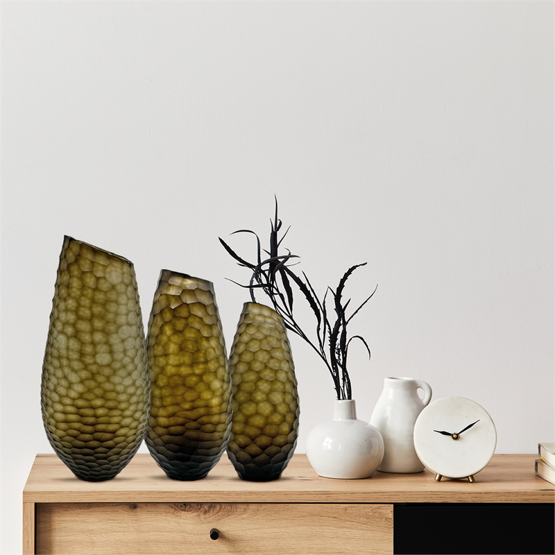 Bergamo Art Set of 3 Decorative Handmade Glass Enchanted Woods Bud Vase in Brown