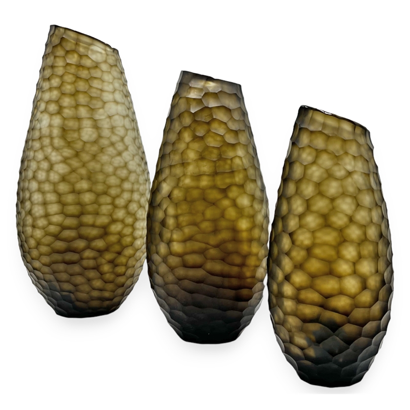 Bergamo Art Set of 3 Decorative Handmade Glass Enchanted Woods Bud Vase in Brown