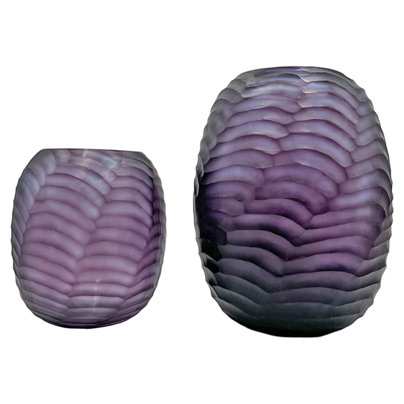 Bergamo Art Set of 2 Decorative Handmade Glass Modern Art Vase in Purple