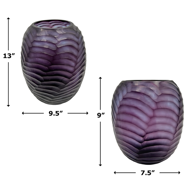 Bergamo Art Set of 2 Decorative Handmade Glass Modern Art Vase in Purple