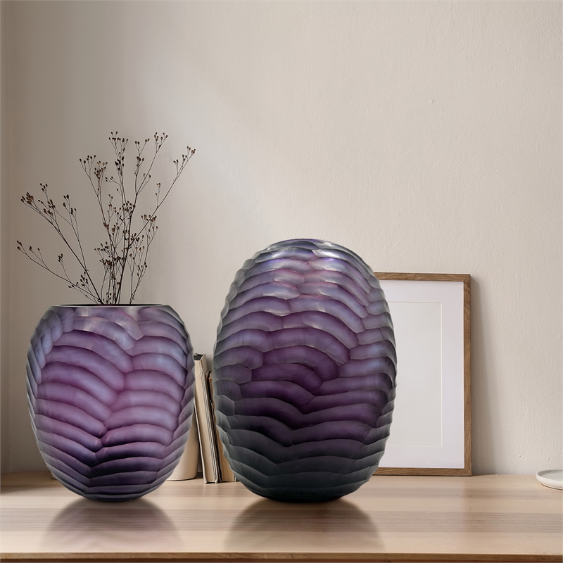 Bergamo Art Set of 2 Decorative Handmade Glass Modern Art Vase in Purple