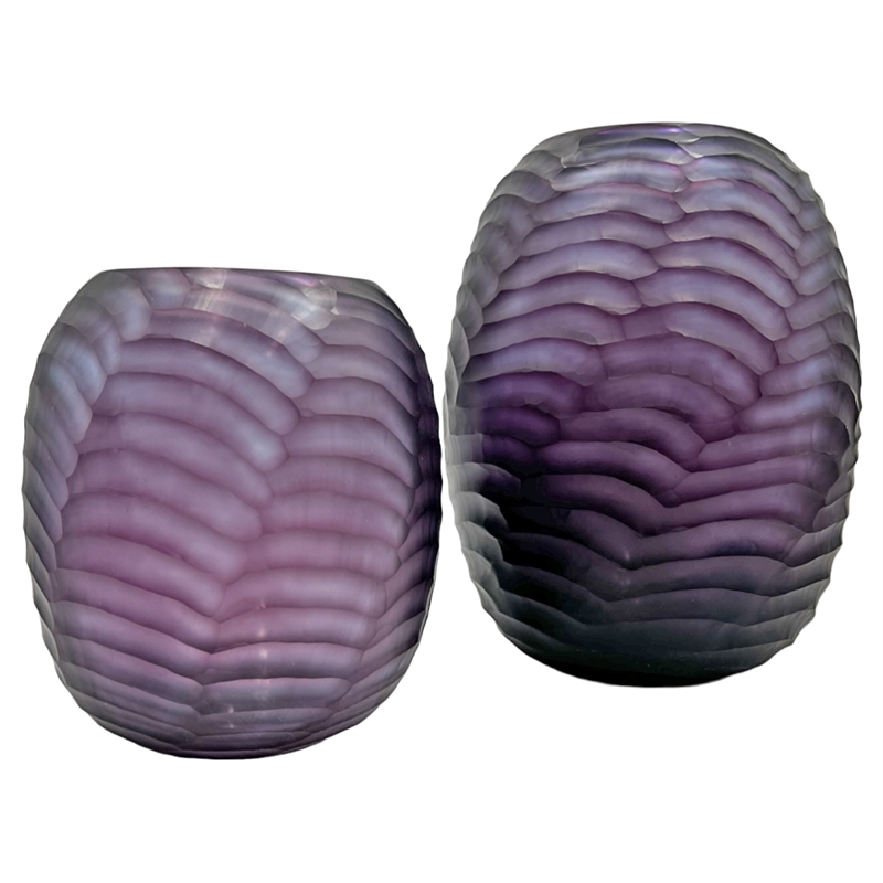 Bergamo Art Set of 2 Decorative Handmade Glass Modern Art Vase in Purple