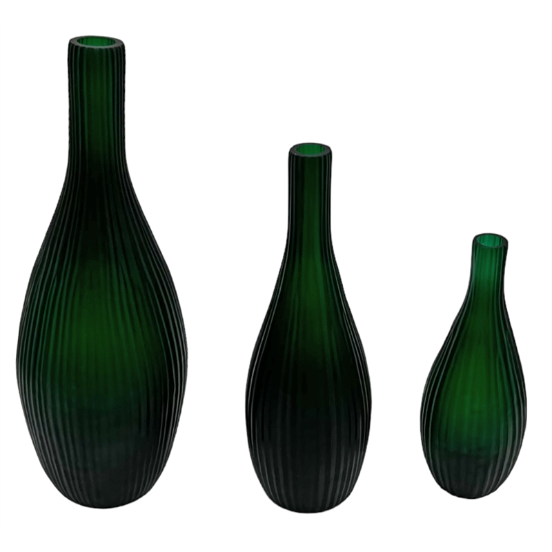 Bergamo Art Set of 3 Decorative Handmade Glass Vineyard Bottle-Shaped Vase
