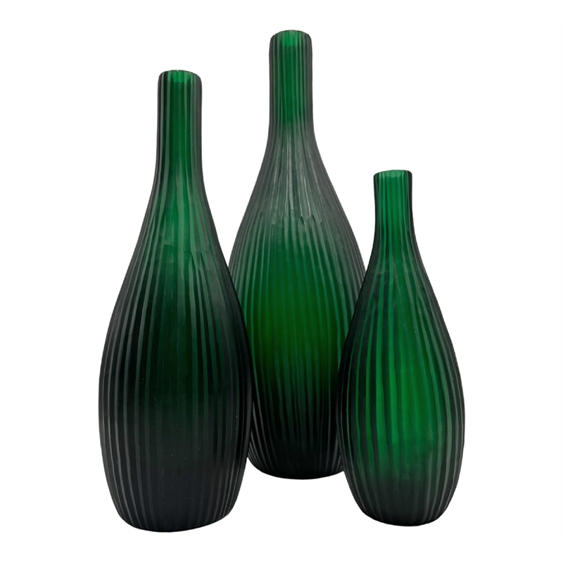 Bergamo Art Set of 3 Decorative Handmade Glass Vineyard Bottle-Shaped Vase