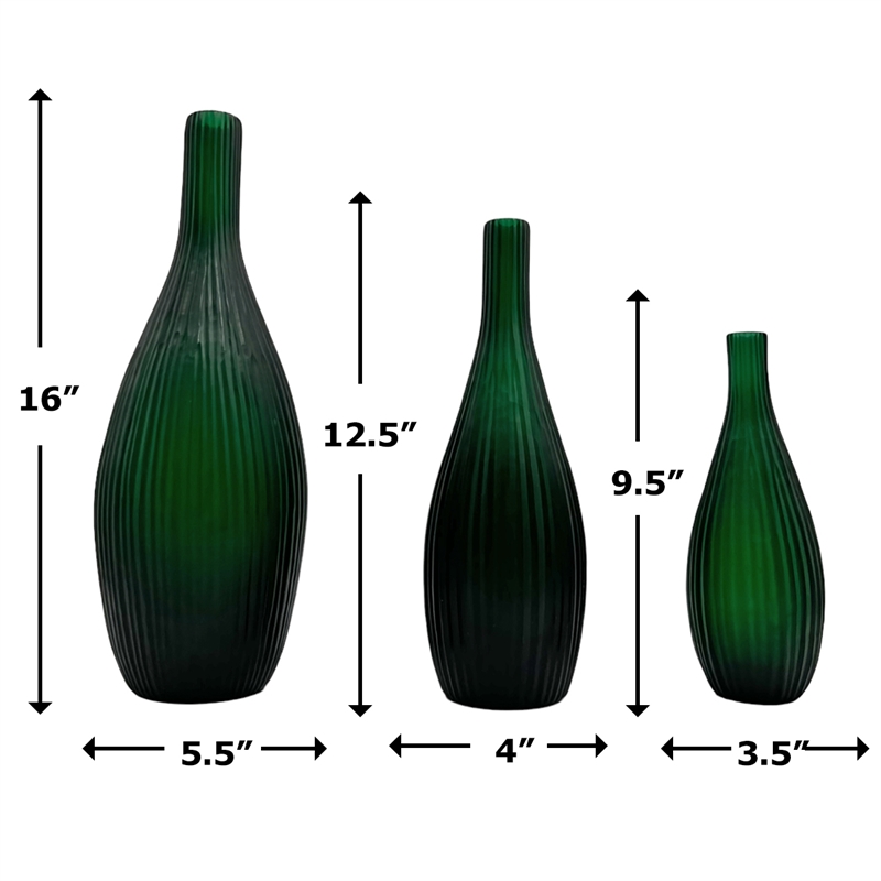 Bergamo Art Set of 3 Decorative Handmade Glass Vineyard Bottle-Shaped Vase