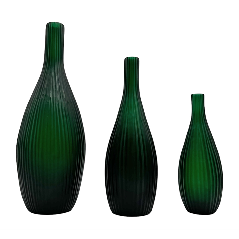 Bergamo Art Set of 3 Decorative Handmade Glass Vineyard Bottle-Shaped Vase