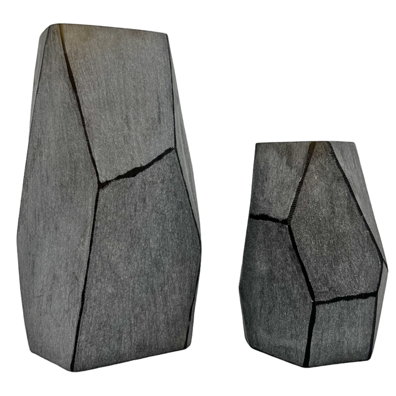 Bergamo Art Set of 2 Decorative Handmade Glass Stone Essence Vase in Grey