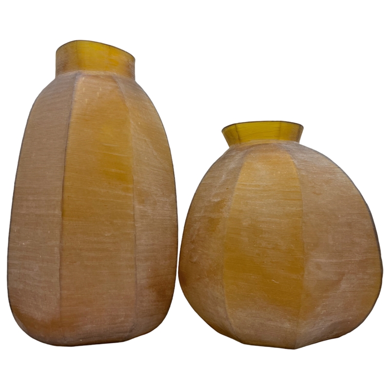Bergamo Art Set of 2 Decorative Handmade Glass Amberstone Vase in Brown