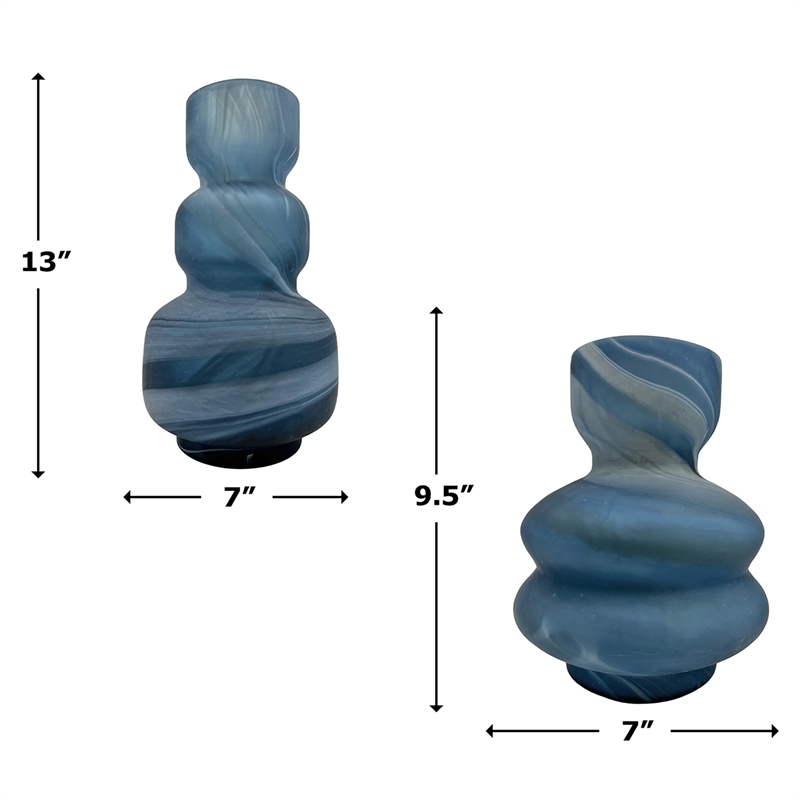 Bergamo Art Set of 2 Decorative Handmade Glass Azure Marble Geometric Vase