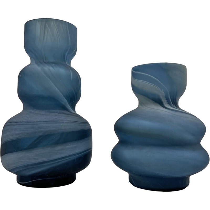 Bergamo Art Set of 2 Decorative Handmade Glass Azure Marble Geometric Vase