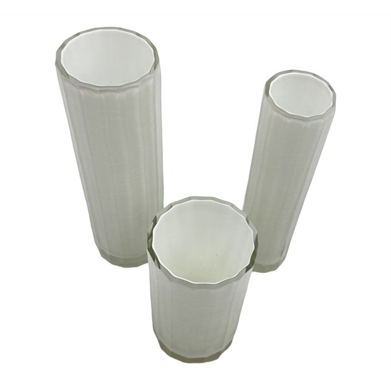 Bergamo Art Set of 3 Decorative Handmade Glass Cylinder Flower Vase in White