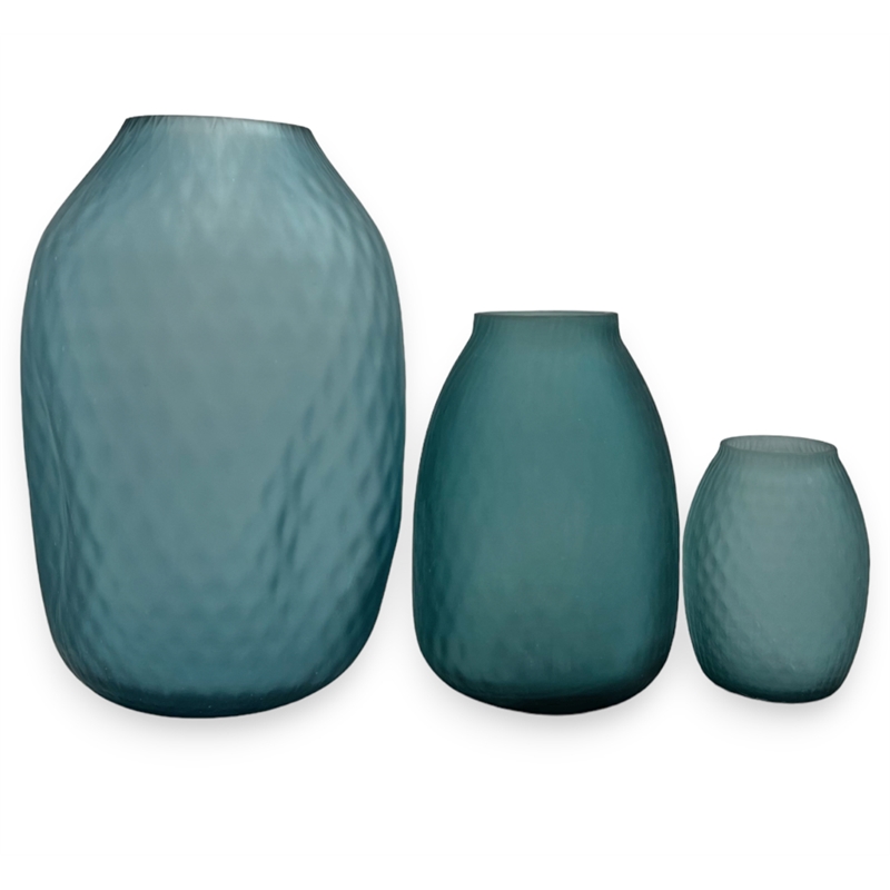 Bergamo Art Set of 3 Decorative Handmade Glass Flower Vase in Blue