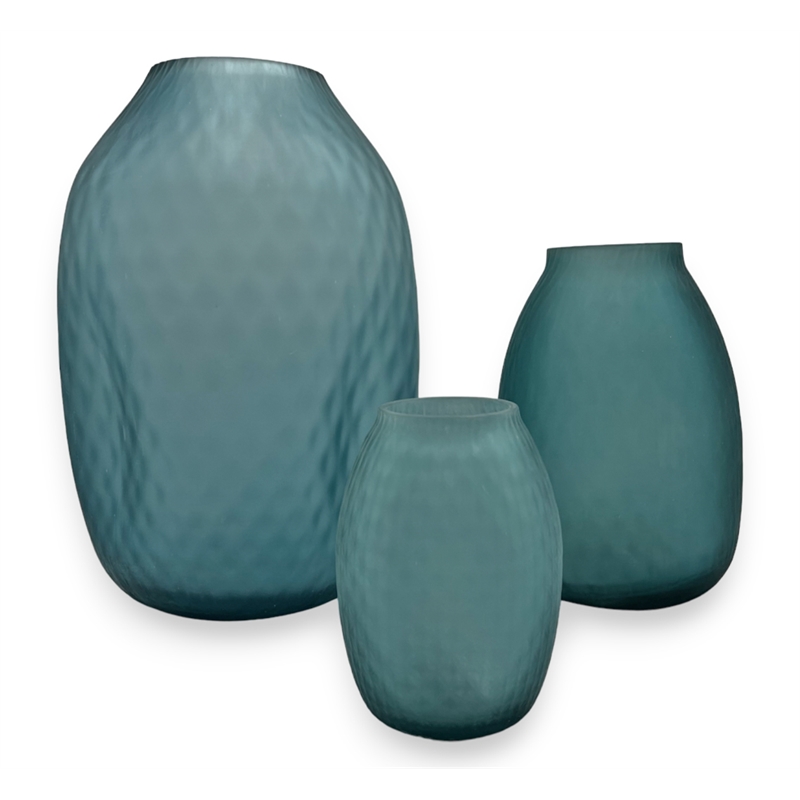 Bergamo Art Set of 3 Decorative Handmade Glass Flower Vase in Blue