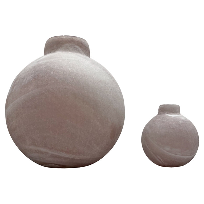 Bergamo Art Set of 2 Decorative Handmade Glass Round Vase in White