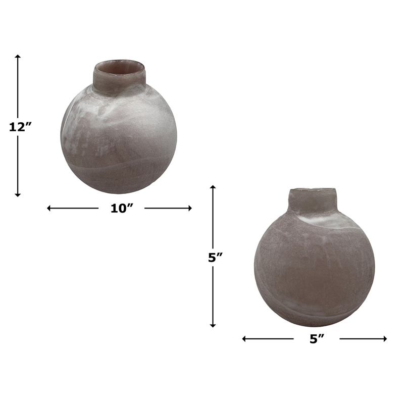 Bergamo Art Set of 2 Decorative Handmade Glass Round Vase in White