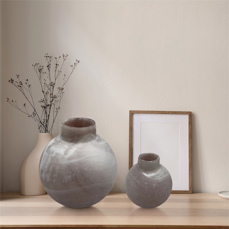 Bergamo Art Set of 2 Decorative Handmade Glass Round Vase in White