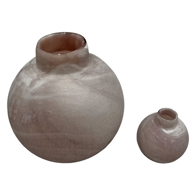 Bergamo Art Set of 2 Decorative Handmade Glass Round Vase in White