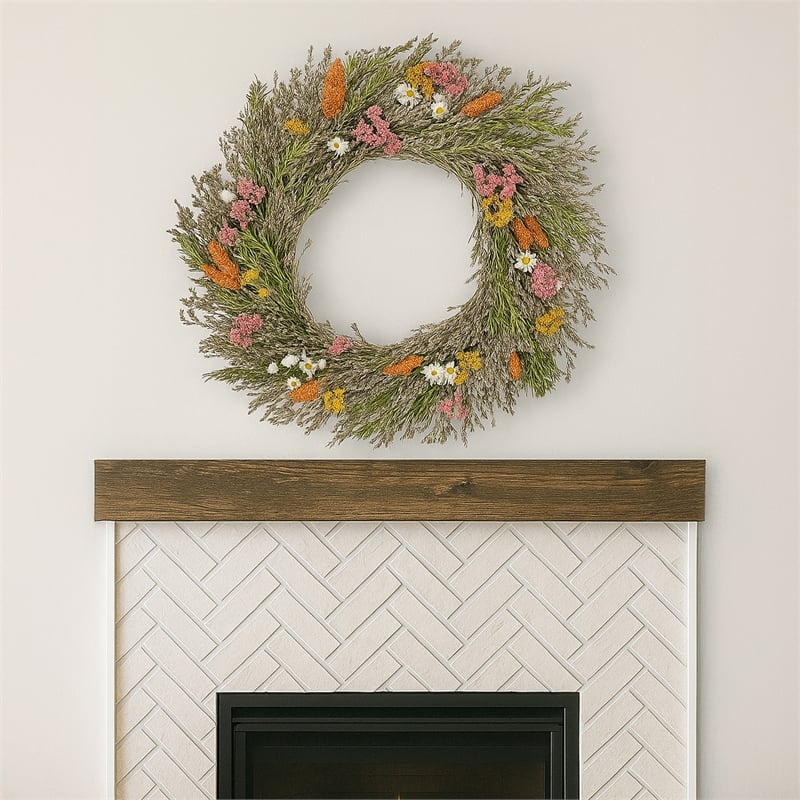 Preserved Botanical Wreath Green Natural Mixed Blooms
