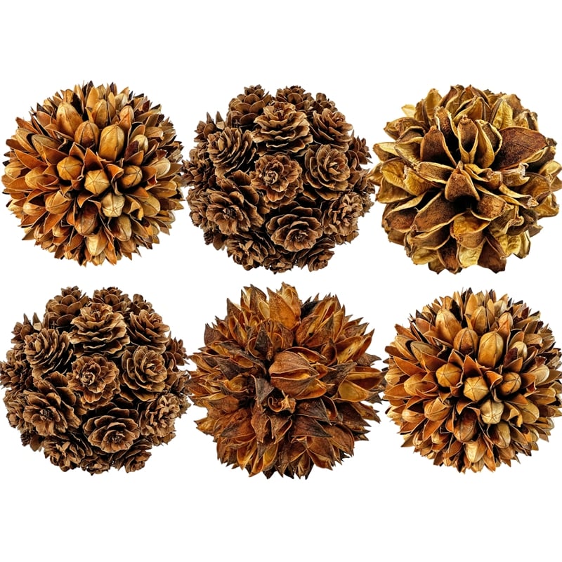 Handmade Natural & Preserved Topiary Balls Bowl Filler Orbs In Brown Set Of 6