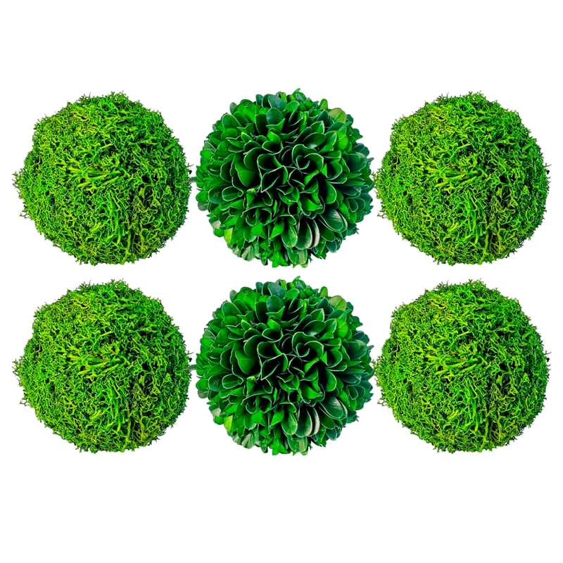 Handmade Preserved Topiary Green Balls Decorative Bowl Filler Orbs Set Of 6