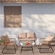 4-Piece Outdoor Furniture Set Rattan Wicker Patio Conversation Bistro Set &Table