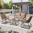 4-Piece Outdoor Furniture Set Rattan Wicker Patio Conversation Bistro Set &Table