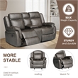 3-Piece Living Room Set Faux Leather Reclining  Sofa Set Drop Down Table Gray
