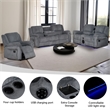 3-Piece Reclining Fabric Modern Sofa Set LED & Speaker Gray