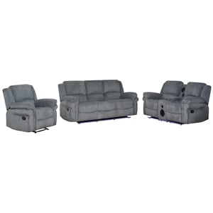 3-Piece Reclining Fabric Modern Sofa Set LED & Speaker Gray