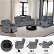 3-Piece Reclining Fabric Modern Sofa Set LED & Speaker Gray