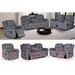 3-Piece Reclining Fabric Modern Sofa Set LED & Speaker Gray