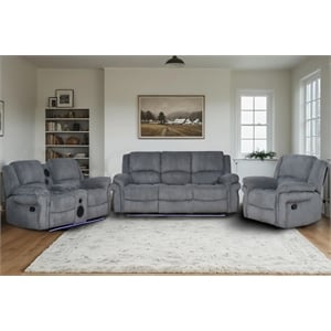 3-Piece Reclining Living Room Set Fabric Modern Sofa Set Led & Speaker Gray