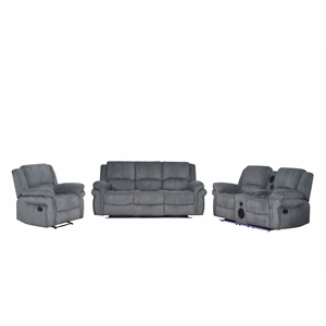 3-Piece Reclining Fabric Modern Sofa Set LED & Speaker Gray