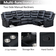 Modern L-Shaped Sectional Sofa Manual Reclining Faux Leather Couch Black