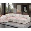 Modern Sleeper Sofa Set with Pull Out Bed Storage Chaise Fabric Beige