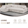 Modern Sleeper Sofa Set with Pull Out Bed Storage Chaise Fabric Beige
