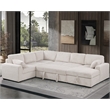 Modern Sleeper Sofa Set with Pull Out Bed Storage Chaise Fabric Beige